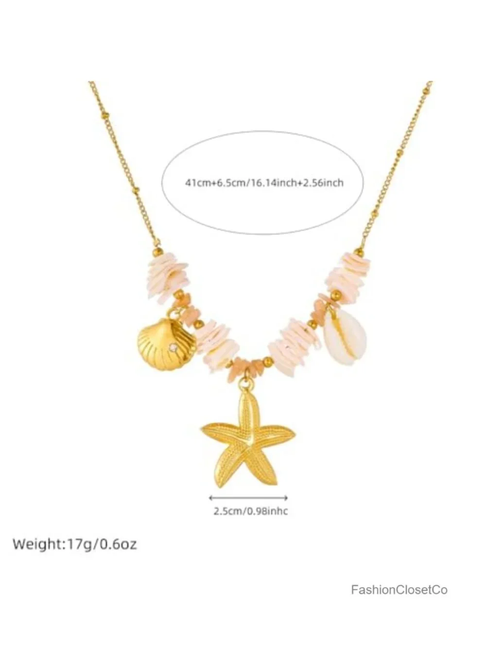 Shell Starfish Pendant Necklace | Beach Summer Jewelry | Natural Shell Beads |